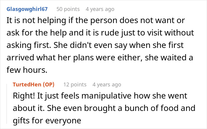 Reddit comment discussion about a mom dealing with an unannounced visit from MIL. Reddit comment discussion about a mom dealing with an unannounced visit from MIL.