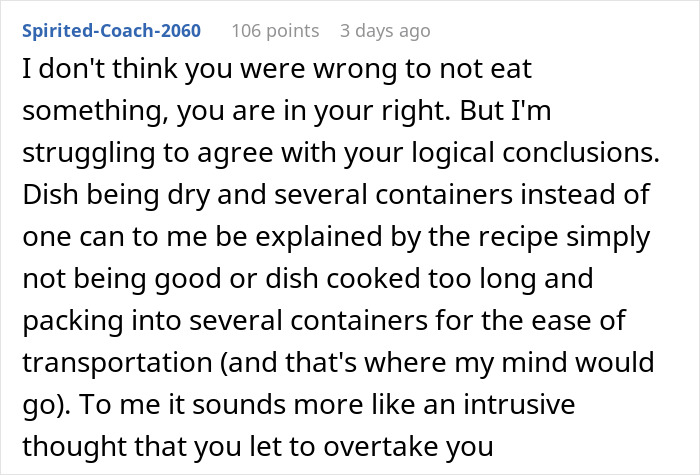 Comment discussing reasons for skepticism about a Thanksgiving dish’s freshness. Comment discussing reasons for skepticism about a Thanksgiving dish’s freshness.