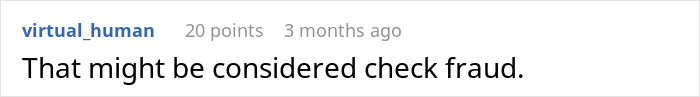 Reddit comment discussing fake violations by HOA for funds, mentioning check fraud. Reddit comment discussing fake violations by HOA for funds, mentioning check fraud.