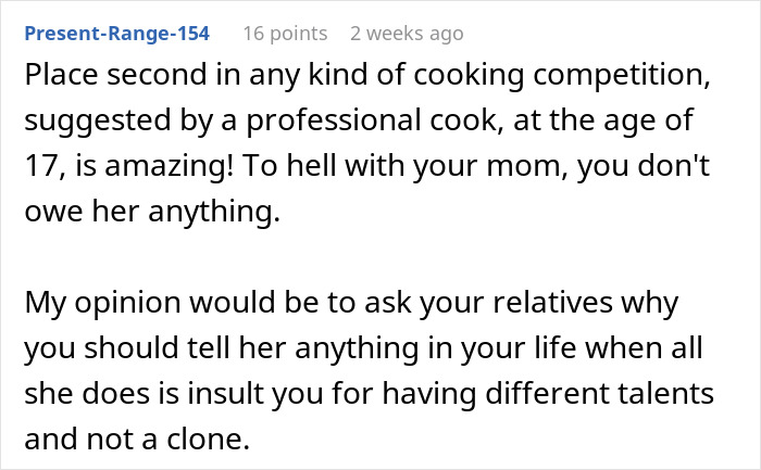 Mom Disappointed Daughter Thinks Winning Cooking Contest Is An Achievement Mom Disappointed Daughter Thinks Winning Cooking Contest Is An Achievement