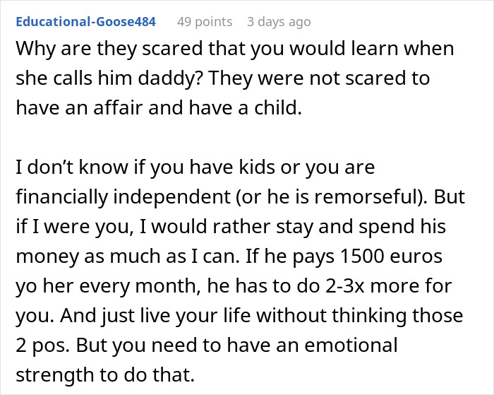 Discussion on consequences of a neighbour-daughter-husband affair, emphasizing emotional strength and financial independence. Discussion on consequences of a neighbour-daughter-husband affair, emphasizing emotional strength and financial independence.