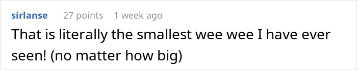 Text comment referring to a small size in a humorous context, referencing a subway incident. Text comment referring to a small size in a humorous context, referencing a subway incident.