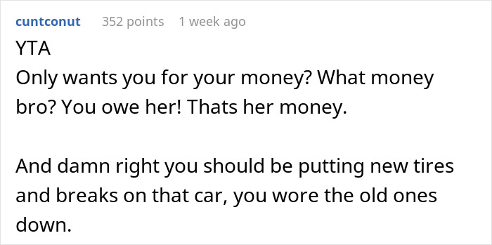 Text screenshot of user comments discussing a woman's decision to leave her unemployed boyfriend. Text screenshot of user comments discussing a woman's decision to leave her unemployed boyfriend.