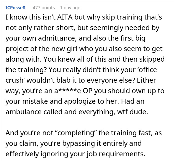Text post comment discussing HR director incident and consequences, addressing training issues. Text post comment discussing HR director incident and consequences, addressing training issues.