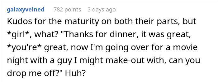 Text screenshot discussing leaving a date 'stranded' at a restaurant, questioning actions and maturity. Text screenshot discussing leaving a date 'stranded' at a restaurant, questioning actions and maturity.