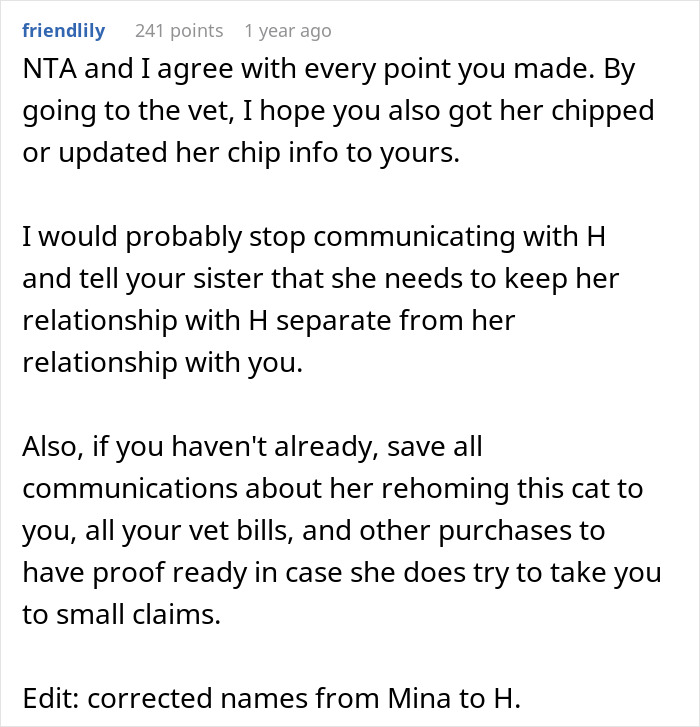 Text exchange about rehoming a cat and issues with ownership and communication. Text exchange about rehoming a cat and issues with ownership and communication.