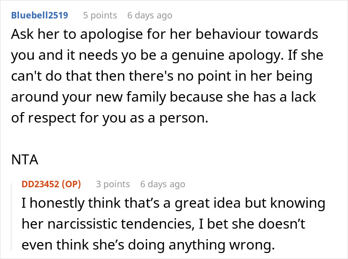 Text exchange discussing a pregnant woman seeking apology from a conservative Christian mother. Text exchange discussing a pregnant woman seeking apology from a conservative Christian mother.