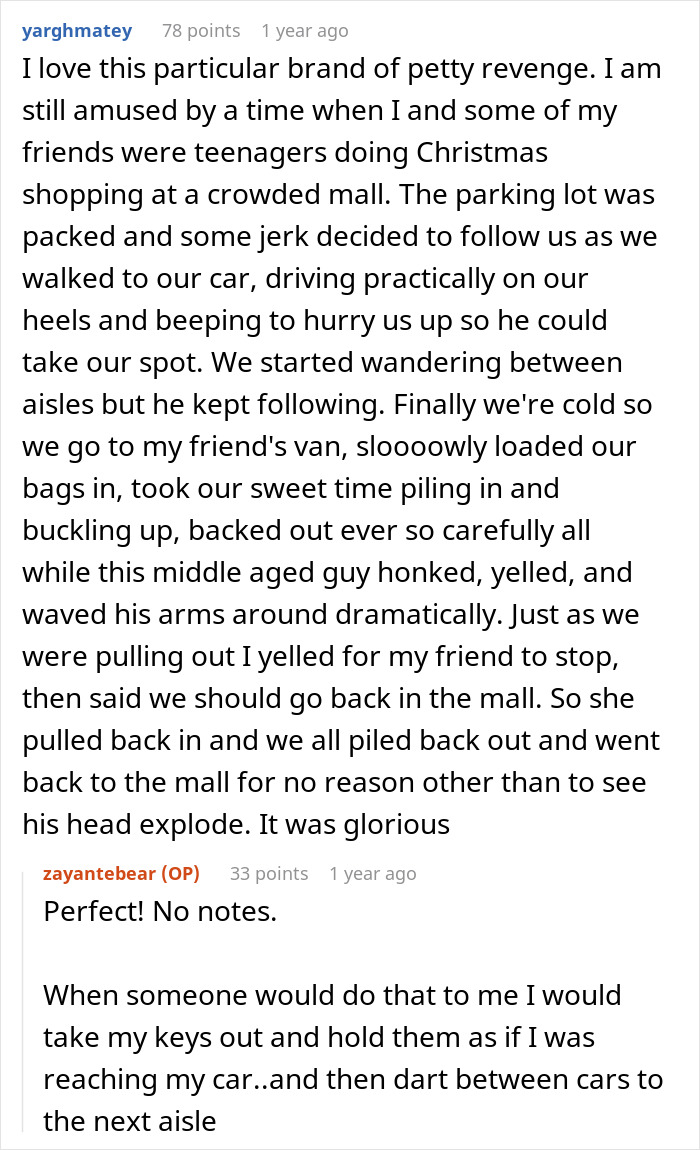 Text exchange about a slow-motion grocery loading at Costco, annoying a rude driver. Text exchange about a slow-motion grocery loading at Costco, annoying a rude driver.