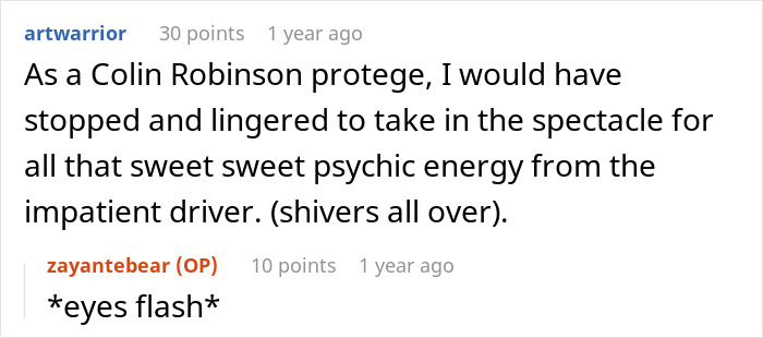 Reddit comments discussing a Costco showdown between a slow shopper and an impatient driver. Reddit comments discussing a Costco showdown between a slow shopper and an impatient driver.