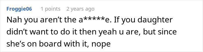 Comment discussing daughter's agreement with sending her to camp. Comment discussing daughter's agreement with sending her to camp.