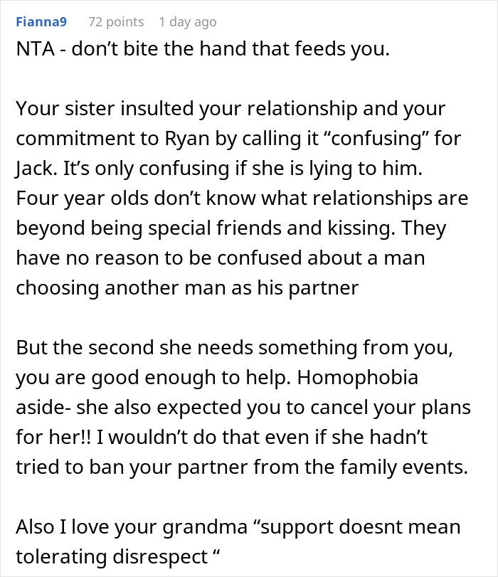 Reddit comment discussing family conflict over bringing a boyfriend to events. Reddit comment discussing family conflict over bringing a boyfriend to events.