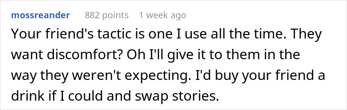 Reddit comment applauding a friend's tactic used against a subway pervert. Reddit comment applauding a friend's tactic used against a subway pervert.