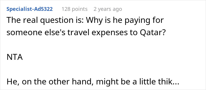 Text post discussing travel expenses and questioning financial decisions. Text post discussing travel expenses and questioning financial decisions.