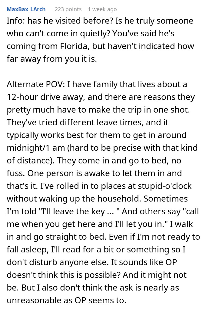 Reddit comment discussing family visit logistics during holiday season. Reddit comment discussing family visit logistics during holiday season.