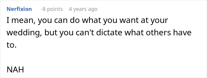 Comment discussing boundaries and participation in wedding traditions. Comment discussing boundaries and participation in wedding traditions.
