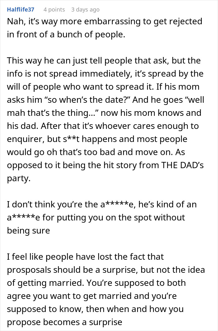 Text discussing the embarrassment of public proposals and the importance of mutual agreement before marriage proposals. Text discussing the embarrassment of public proposals and the importance of mutual agreement before marriage proposals.
