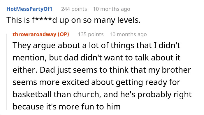 Reddit conversation about family prioritizing sports over church activities. Reddit conversation about family prioritizing sports over church activities.