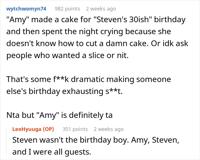 Text exchange about a cake at a friend's birthday party, involving confusion over whose birthday it was. Text exchange about a cake at a friend's birthday party, involving confusion over whose birthday it was.