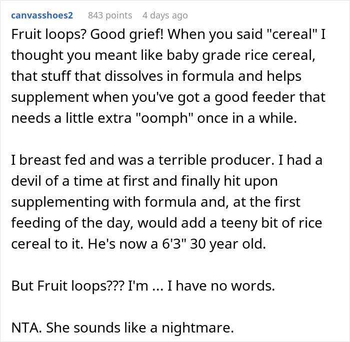Text discussing baby feeding choices and a mother’s experience, mentioning not allowing MIL to see the baby. Text discussing baby feeding choices and a mother’s experience, mentioning not allowing MIL to see the baby.
