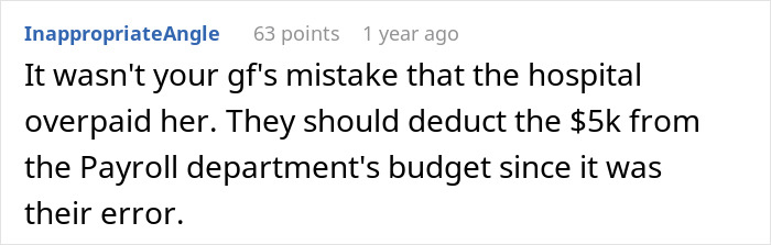 Comment discussing employer demands after 16 months of overpayment error by payroll department. Comment discussing employer demands after 16 months of overpayment error by payroll department.