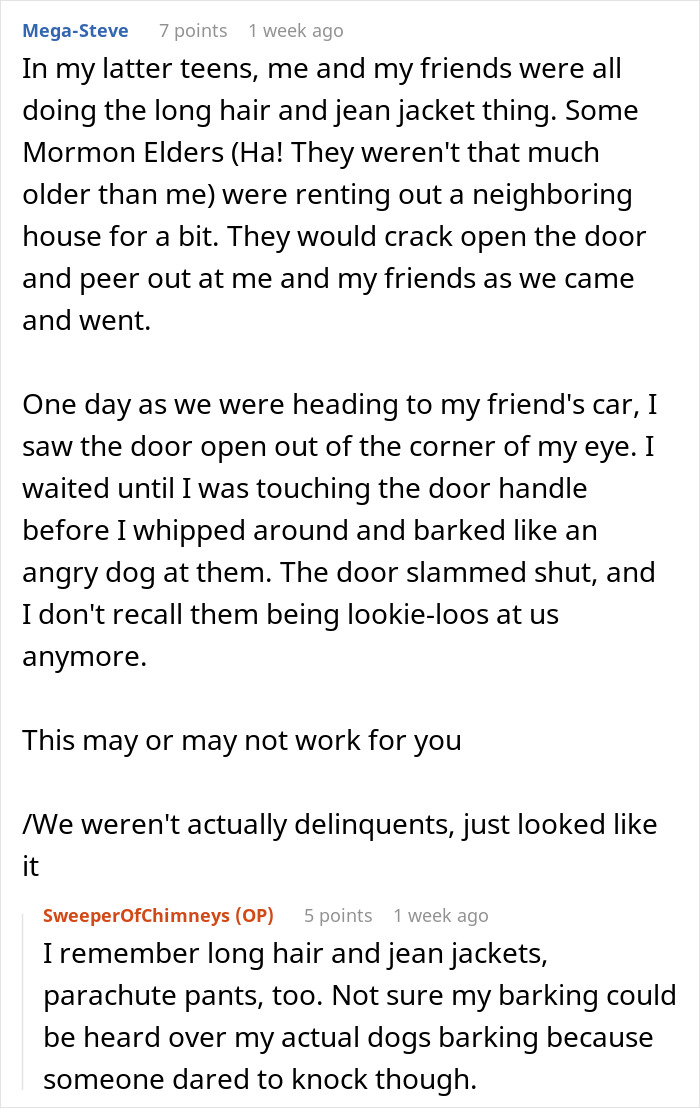 Text conversation about teens being observed by Mormon Elders, with humorous reflections. Text conversation about teens being observed by Mormon Elders, with humorous reflections.