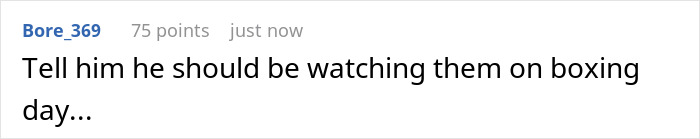 Screenshot of a comment suggesting watching Rocky movies on Boxing Day. Screenshot of a comment suggesting watching Rocky movies on Boxing Day.