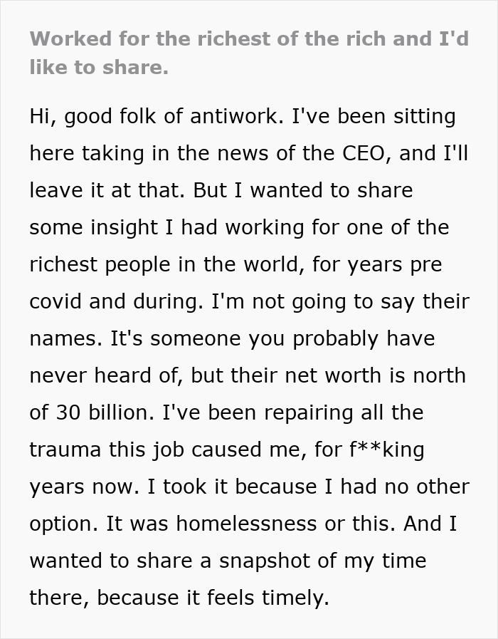 Person Who Worked For "The Richest Of The Rich" Shares How Hellish Their Job Truly Was