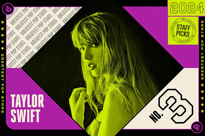 Taylor Swift ranked 3rd on 2024 greatest pop stars list, featured in promotional graphic. Taylor Swift ranked 3rd on 2024 greatest pop stars list, featured in promotional graphic.