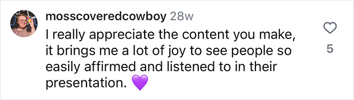 Social media comment expressing appreciation for inclusive hairdresser creating a safe space. Social media comment expressing appreciation for inclusive hairdresser creating a safe space.