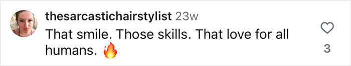 Comment from user thesarcastichairstylist praising inclusive haircuts with a smiling face and a fire emoji. Comment from user thesarcastichairstylist praising inclusive haircuts with a smiling face and a fire emoji.