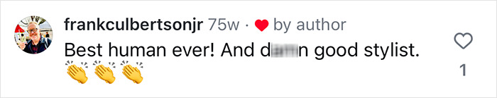 Instagram comment praising a hairdresser and stylist with clapping emojis. Instagram comment praising a hairdresser and stylist with clapping emojis.