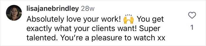 Comment praising inclusive cuts and talent, expressing appreciation for hairdresser's work. Comment praising inclusive cuts and talent, expressing appreciation for hairdresser's work.