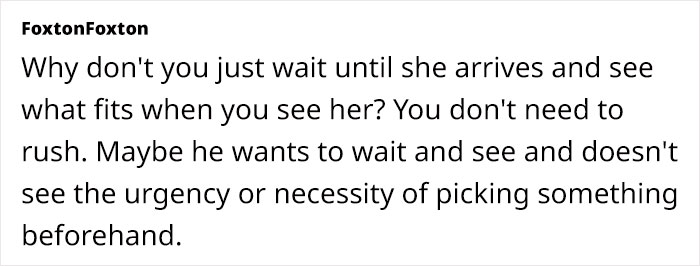 Text discusses choosing baby names and waiting to decide post-birth. Text discusses choosing baby names and waiting to decide post-birth.
