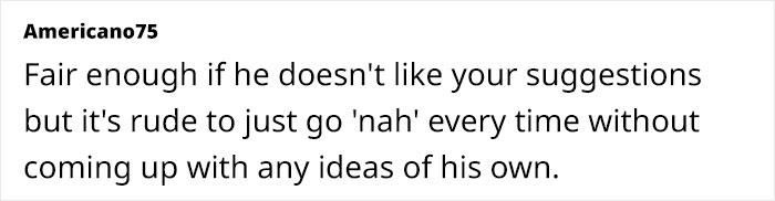 Text discussing husband rejecting baby names, urging him to suggest his own ideas. Text discussing husband rejecting baby names, urging him to suggest his own ideas.