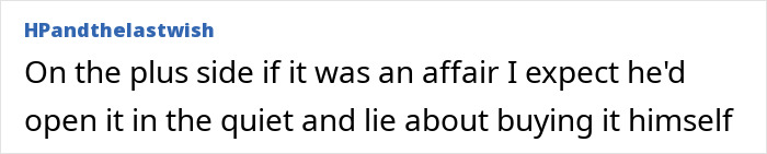 Text comment about a husband's gift overshadowed by a "work wife's" present. Text comment about a husband's gift overshadowed by a "work wife's" present.