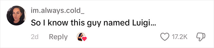 Text screenshot of a social media comment mentioning Luigi, with likes and replies; related to insane hospital bill. Text screenshot of a social media comment mentioning Luigi, with likes and replies; related to insane hospital bill.