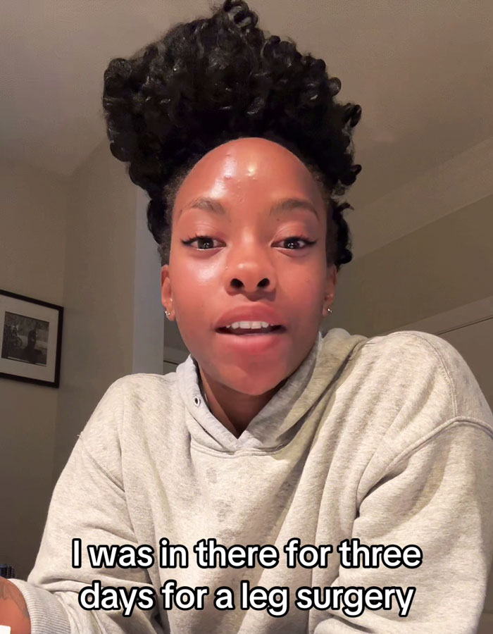 Person discussing insane hospital bill related to a three-day leg surgery stay, wearing a gray hoodie. Person discussing insane hospital bill related to a three-day leg surgery stay, wearing a gray hoodie.