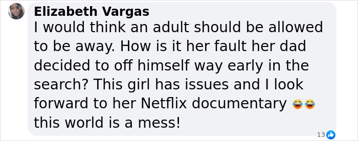 Screenshot of a social media comment discussing personal issues and a potential Netflix documentary. Screenshot of a social media comment discussing personal issues and a potential Netflix documentary.