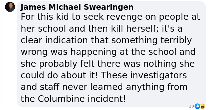 Text from a social media post discussing tragedy linked to Natalie Rupnow's family secrets and school issues. Text from a social media post discussing tragedy linked to Natalie Rupnow's family secrets and school issues.
