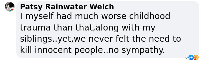 Comment by Patsy Rainwater Welch on Wisconsin school tragedy, mentioning lack of sympathy. Comment by Patsy Rainwater Welch on Wisconsin school tragedy, mentioning lack of sympathy.