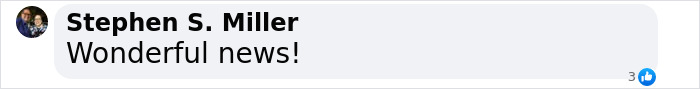 Comment from Stephen S. Miller exclaiming "Wonderful news!" in response to survival story of man and kitten. Comment from Stephen S. Miller exclaiming "Wonderful news!" in response to survival story of man and kitten.
