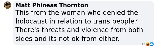 Comment reacting to JK Rowling's objection to a New York Times article, discussing threats and violence related to trans issues. Comment reacting to JK Rowling's objection to a New York Times article, discussing threats and violence related to trans issues.