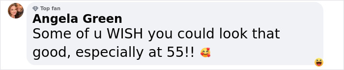 Text screenshot praising someone's appearance at 55. Text screenshot praising someone's appearance at 55.