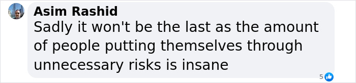 Facebook comment discussing BBL surgery risks and public safety concerns. Facebook comment discussing BBL surgery risks and public safety concerns.