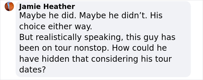 Comment discussing Matt Rife, questioning plastic surgery rumors due to his busy tour schedule. Comment discussing Matt Rife, questioning plastic surgery rumors due to his busy tour schedule.