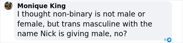Comment discussing trans masculine non-binary identity and naming conventions. Comment discussing trans masculine non-binary identity and naming conventions.