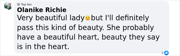 Comment discussing beauty, suggesting it comes from the heart. Comment discussing beauty, suggesting it comes from the heart.