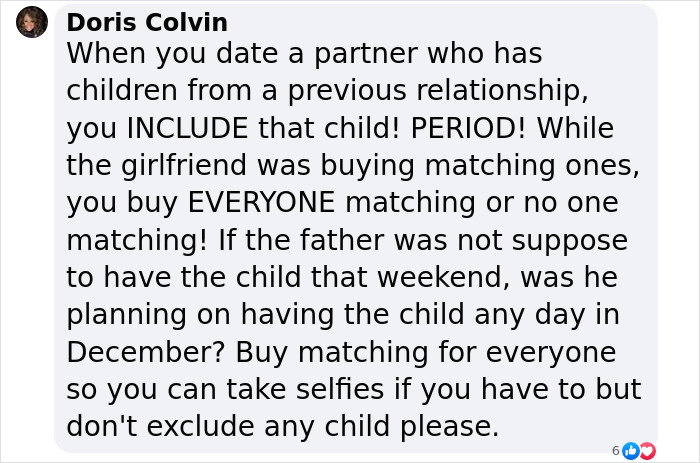 Social media post about a mother responding to her son wearing different pajamas in Christmas family photos. Social media post about a mother responding to her son wearing different pajamas in Christmas family photos.