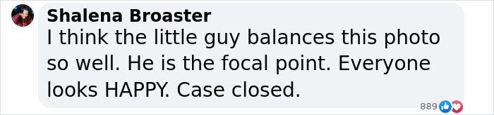 Text of Shalena Broaster commenting on son's pyjamas in Christmas family photo controversy. Text of Shalena Broaster commenting on son's pyjamas in Christmas family photo controversy.