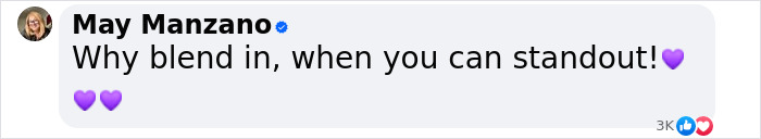 May Manzano's comment with a purple heart emoji about standing out, related to wearing different pyjamas for Christmas photos. May Manzano's comment with a purple heart emoji about standing out, related to wearing different pyjamas for Christmas photos.